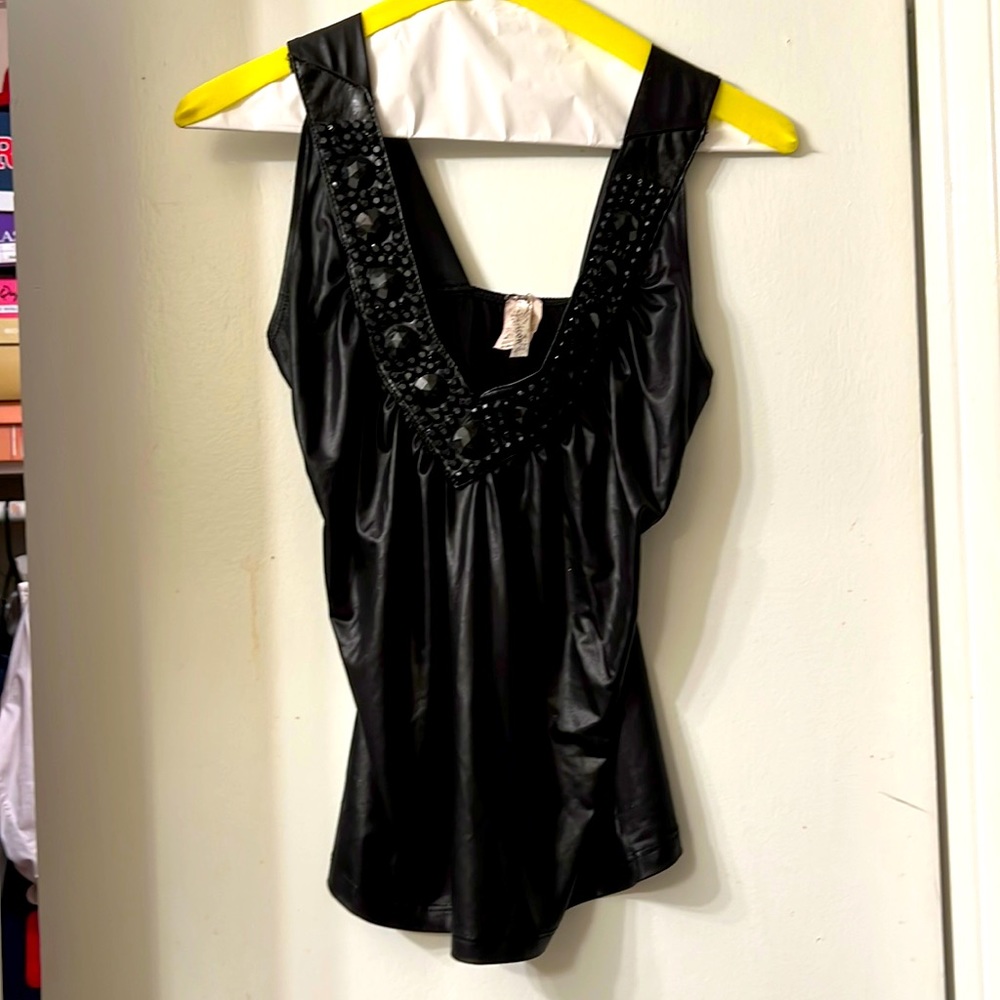 Black pleather too with black stones. Lightweight and sexy!